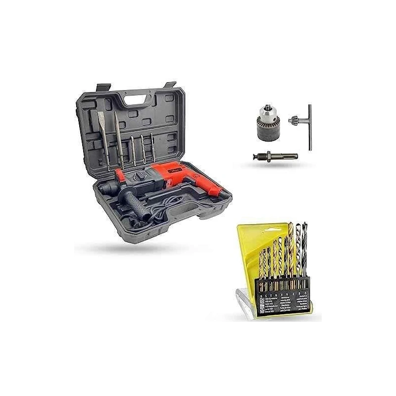 Hillgrove HGCM1264 1200W Hammer Impact Drill Machine with 5 SDS Plus Bits Chuck SDS Adapter & 9 Drill Bits image-4