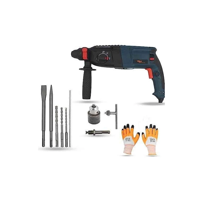 Hillgrove HGCM1224 1200W Hammer Impact Drill Machine with Chuck SDS Adapter Gloves & 5 SDS Plus Bits image-6