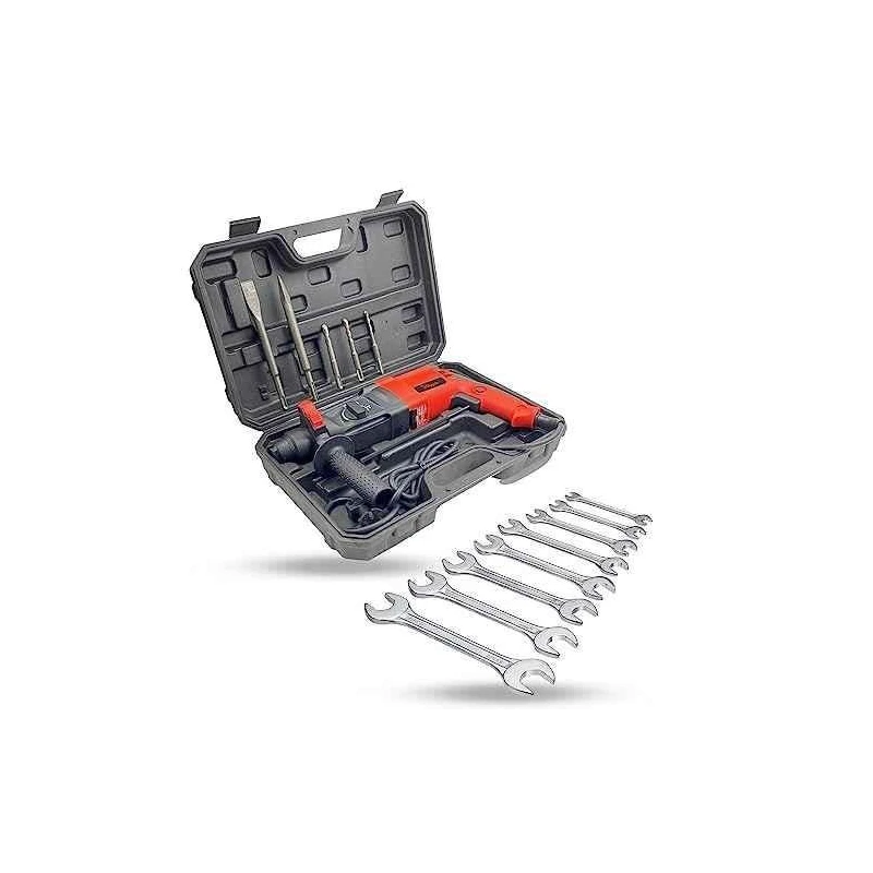 Hillgrove HGCM1250 1200W Hammer Impact Drill Machine with 5 SDS Plus Bits & 8-Piece Double Open End Wrench image-5