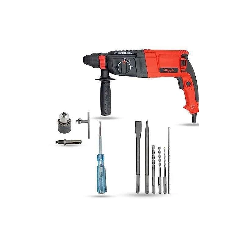 Hillgrove HGCM1259 1200W Hammer Impact Drill Machine with 5 SDS Plus Bits Chuck SDS Adapter & Line Tester image-4