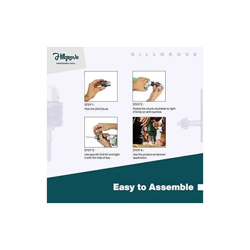 Hillgrove HGCM1228 1200W Hammer Impact Drill Machine with Chuck SDS Adapter 5 SDS Plus Bits & 8-Inch Plier image-2