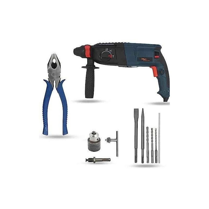 Hillgrove HGCM1228 1200W Hammer Impact Drill Machine with Chuck SDS Adapter 5 SDS Plus Bits & 8-Inch Plier image-5