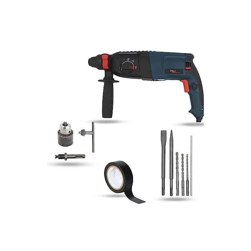 Hillgrove HGCM1231 1200W Hammer Impact Drill Machine with Chuck SDS Adapter 5 SDS Plus Bits & Electrical Tape image-1
