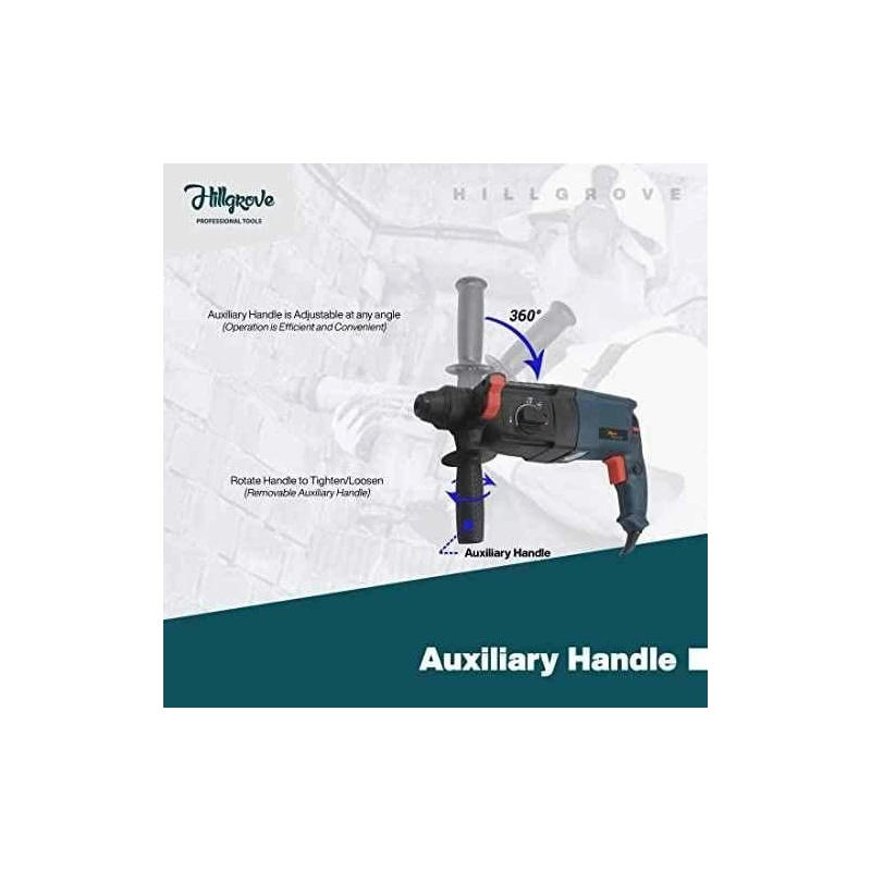 Hillgrove HGCM1229 1200W Hammer Impact Drill Machine with Chuck SDS Adapter 5 SDS Plus Bits & 2-in-1 Screwdriver image-3