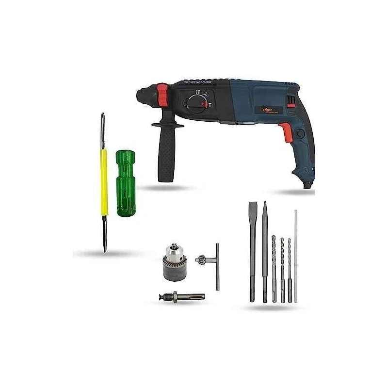 Hillgrove HGCM1229 1200W Hammer Impact Drill Machine with Chuck SDS Adapter 5 SDS Plus Bits & 2-in-1 Screwdriver image-5
