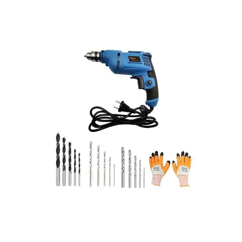 Hillgrove HGCM248M1 500W 10mm Drill Machine with Gloves 5 HSS 5 Wood & 5 Masonry Drill Bits image-6