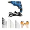 Hillgrove HGCM248M1 500W 10mm Drill Machine with Gloves, 5 HSS, 5 Wood & 5 Masonry Drill Bits