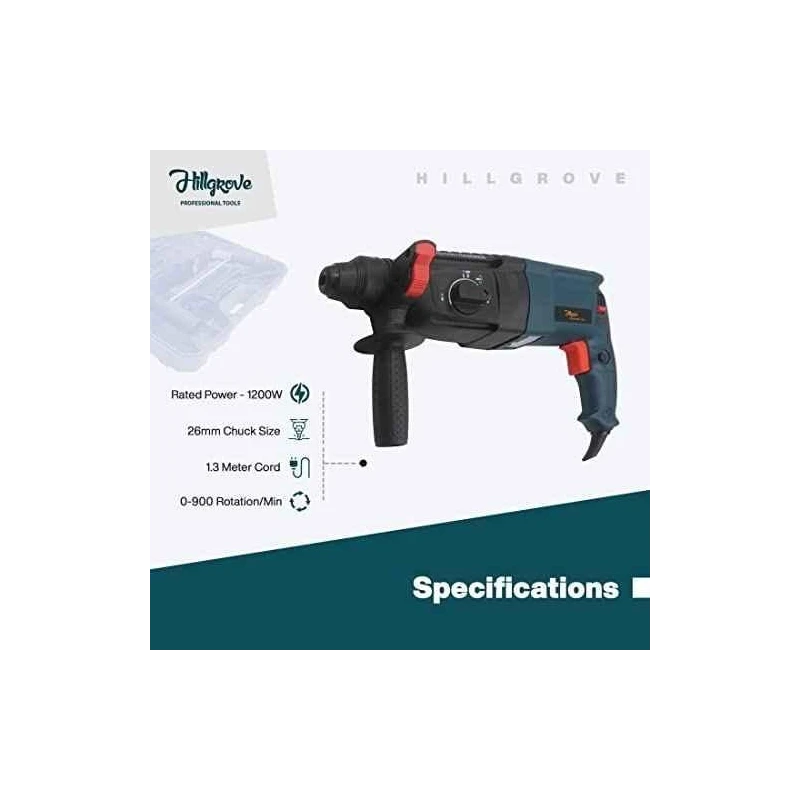 Hillgrove HGCM1217 1200W Hammer Impact Drill Machine with 5 SDS Plus Bits & 5-in-1 Screwdriver image-6