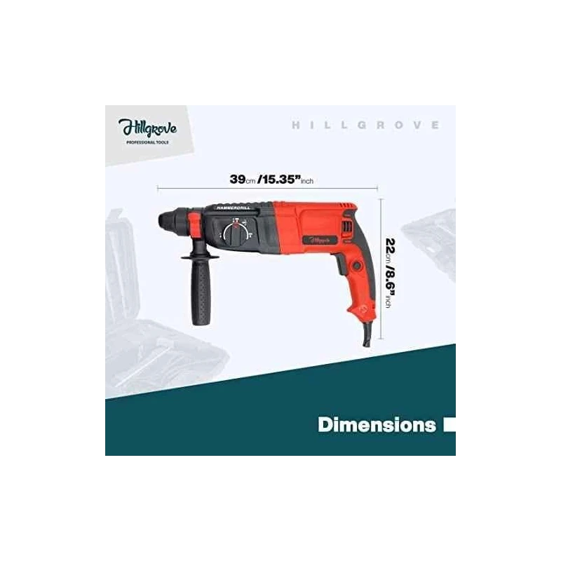 Hillgrove HGCM1238 1200W Hammer Impact Drill Machine with 5 SDS Plus Bits & Gloves image-2