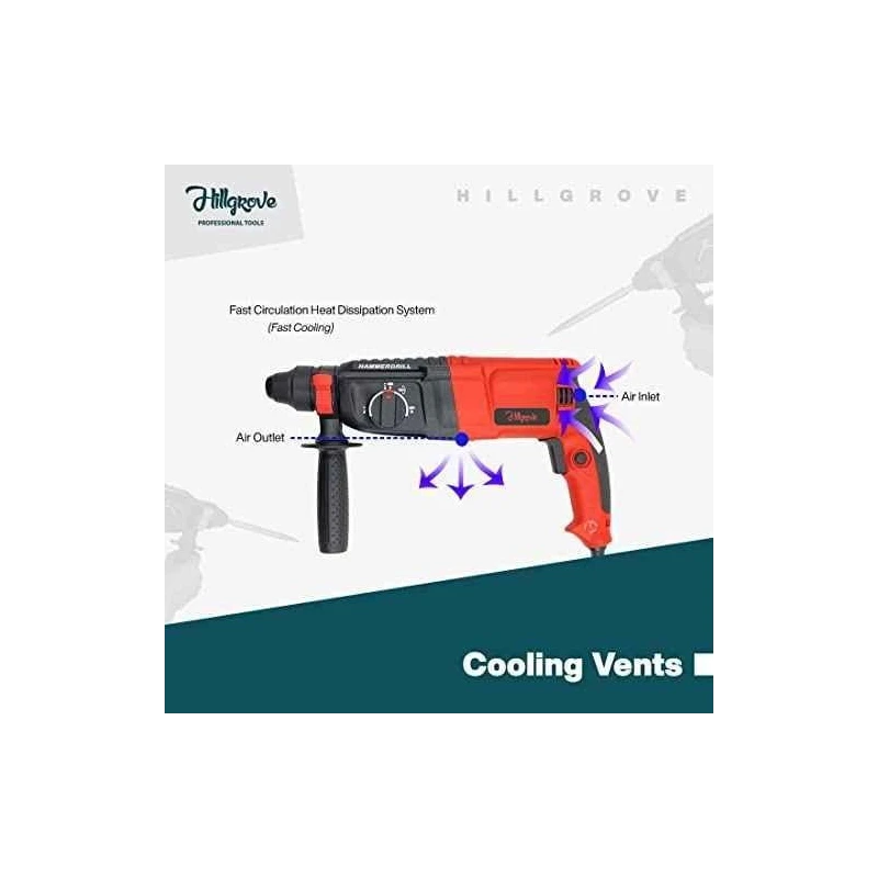 Hillgrove HGCM1238 1200W Hammer Impact Drill Machine with 5 SDS Plus Bits & Gloves image-4