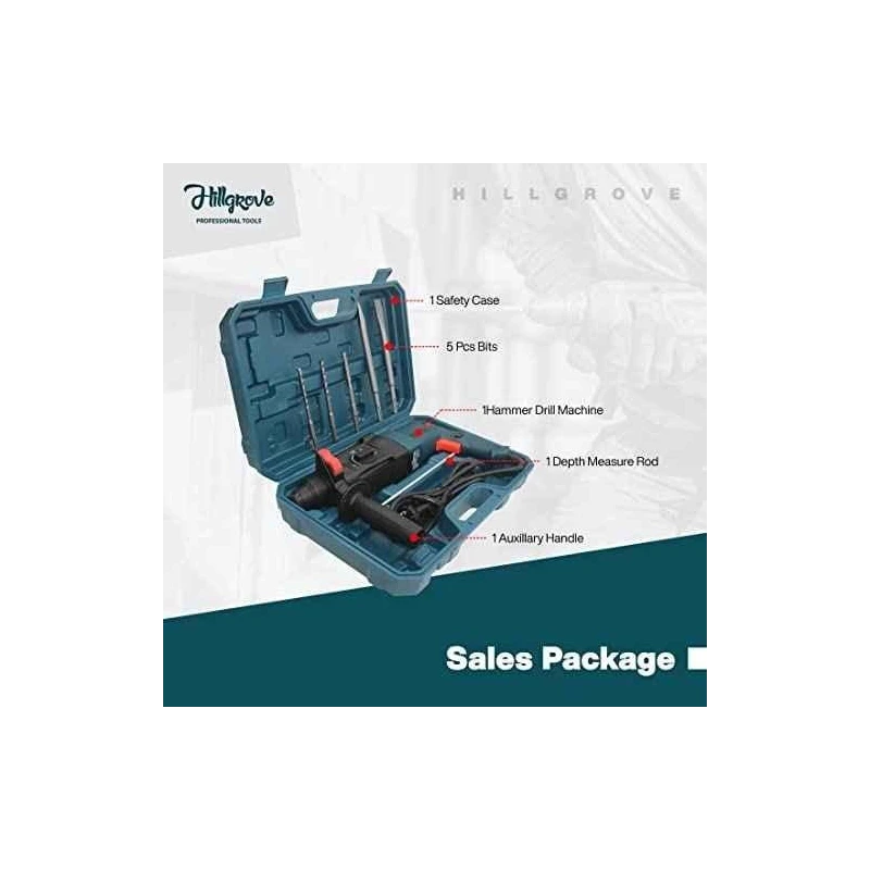 Hillgrove HGCM1219 1200W Hammer Impact Drill Machine with 5 SDS Plus Bits & Line Tester image-6