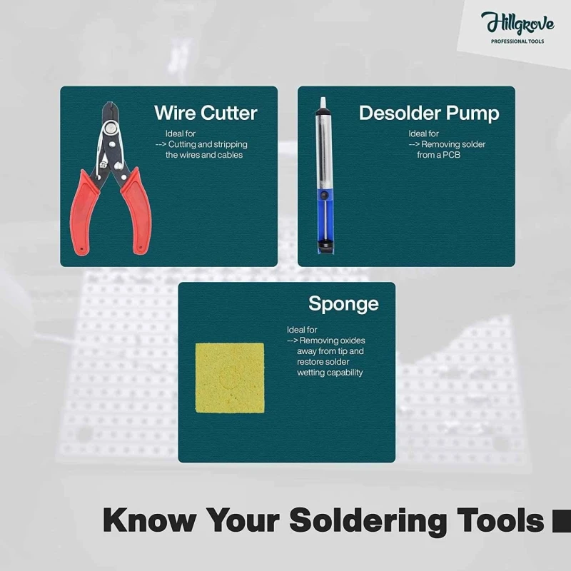 Hillgrove HGFC002 15-Piece 25W Flat Tip Soldering Iron Machine Tool Kits image-4