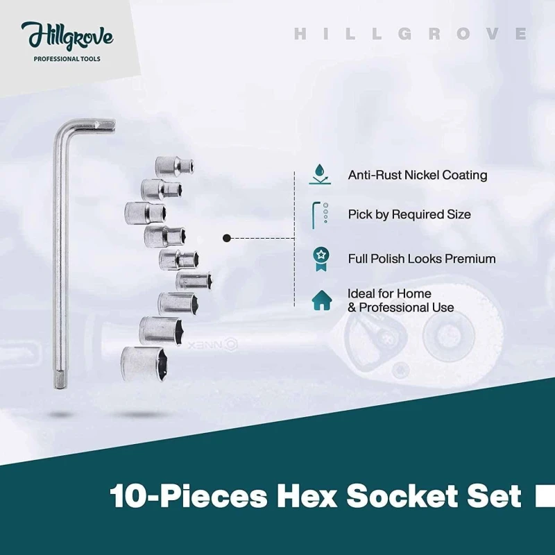 Hillgrove HGCM406M1 10-Piece Hex Socket Spanner Set with 8 Double Open End Wrenches & 5-in-1 Screwdriver image-3