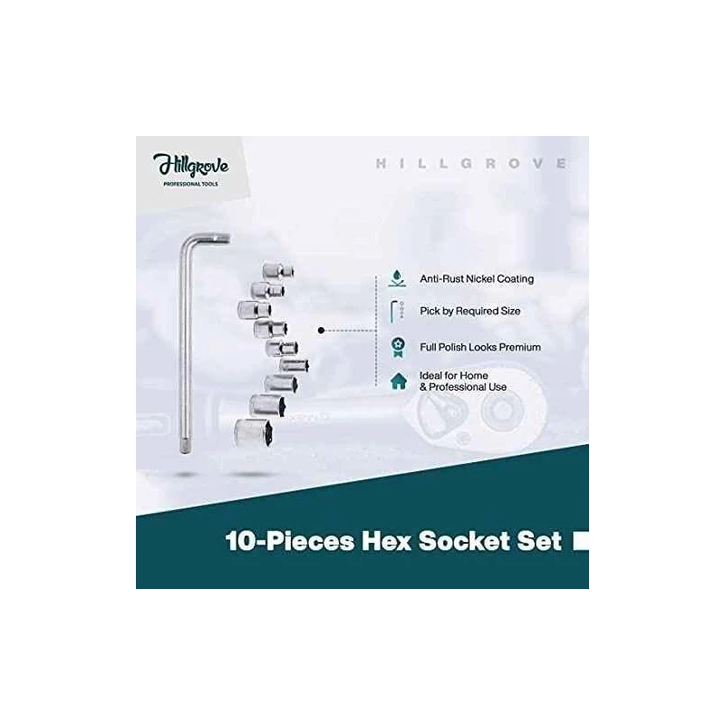 Hillgrove HGCM994 10-Piece Hex Allen Key & 10-in-1 Socket Set image-3