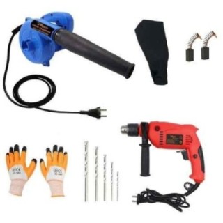 Hillgrove HGCM355M1 800W Suction Dust Cleaner Air Blower with 700W Drill Machine 5 Masonry Bits Carbon Brushes & Gloves image-1