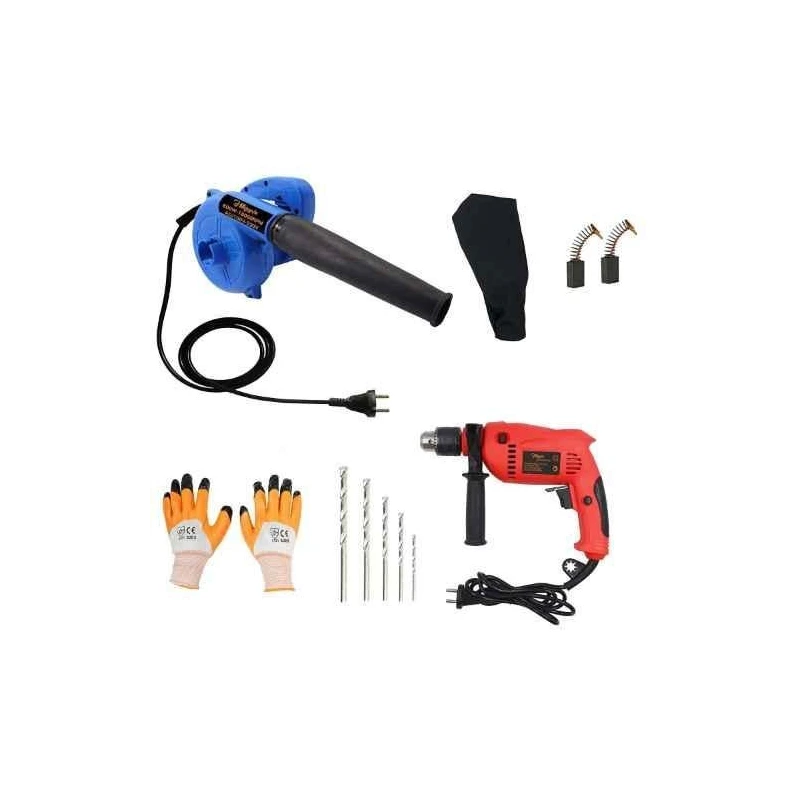 Hillgrove HGCM355M1 800W Suction Dust Cleaner Air Blower with 700W Drill Machine 5 Masonry Bits Carbon Brushes & Gloves image-1