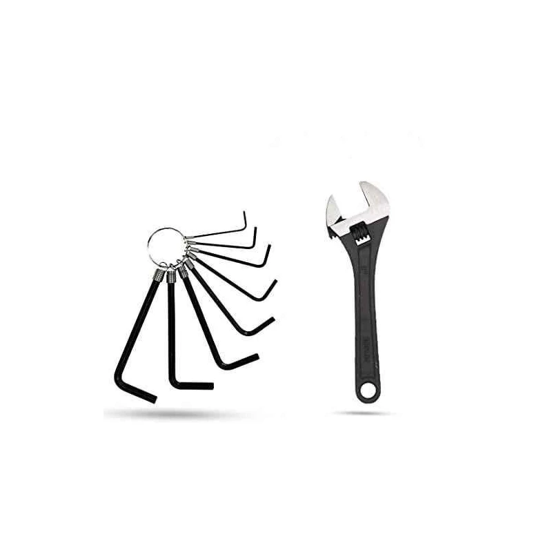 Hillgrove HGCM984 8-Piece Ring Hex Allen Key & 8-Inch Adjustable Wrench Spanner Set image-4