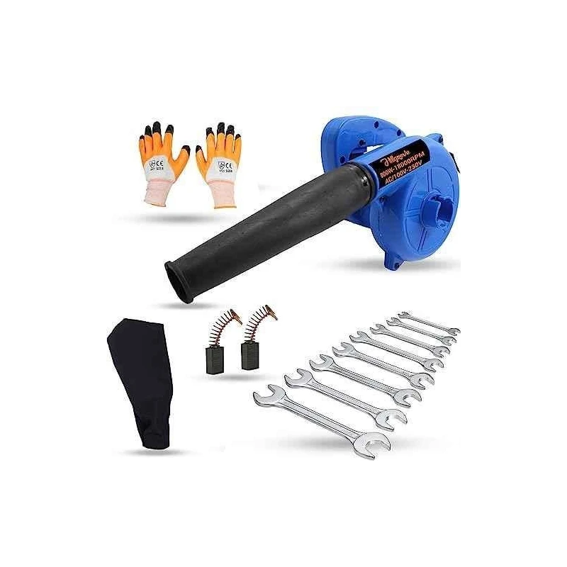 Hillgrove HGCM1100 800W Blue Electric Air Blower with Carbon Brushes Gloves & 8-Piece Double Open End Wrench Set image-1