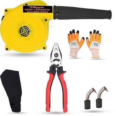 Hillgrove HGCM1108 800W Yellow Electric Air Blower with Carbon Brushes Gloves & 8-Inch Plier image-2