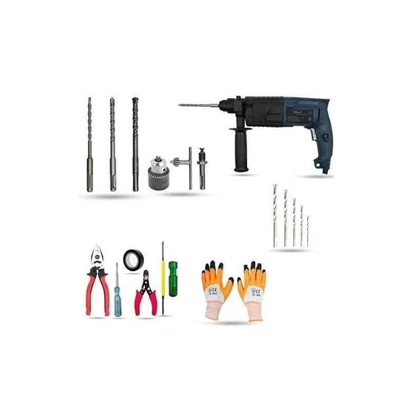 Hillgrove HGCM864 750W Hammer Impact Drill Machine with 3 Bits 5 Hand Tools Chuck SDS Adapter & 5 Masonry Bits image-2