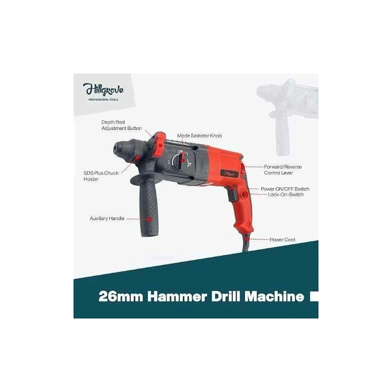 Hillgrove HGCM1247 1200W Hammer Impact Drill Machine with 5 SDS Plus Bits & Wire Cutter image-3