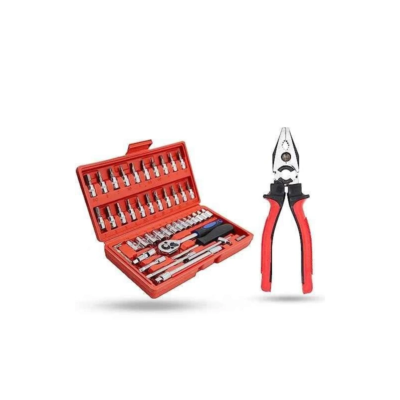 Hillgrove HGCM1008 46-Piece 1/4-Inch Ratchet Socket Spanner Set with 8-Inch Plier image-2