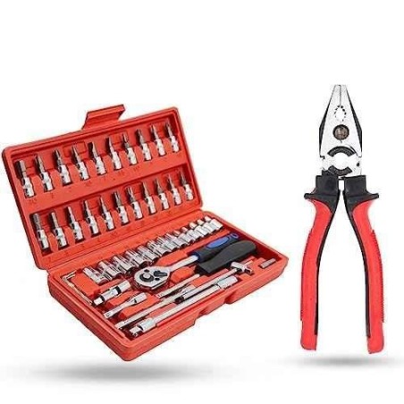 Hillgrove HGCM1008 46-Piece 1/4-Inch Ratchet Socket Spanner Set with 8-Inch Plier image-2