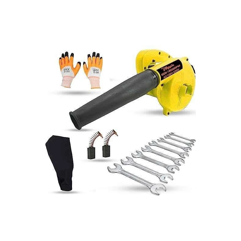 Hillgrove HGCM1119 800W Yellow Electric Air Blower with Carbon Brushes Gloves & 8-Piece Double Open End Wrench Set image-2