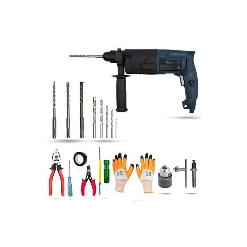 Hillgrove HGCM874 Hammer Drill Machine with Hand Tools Bits Adapter & Gloves image-4