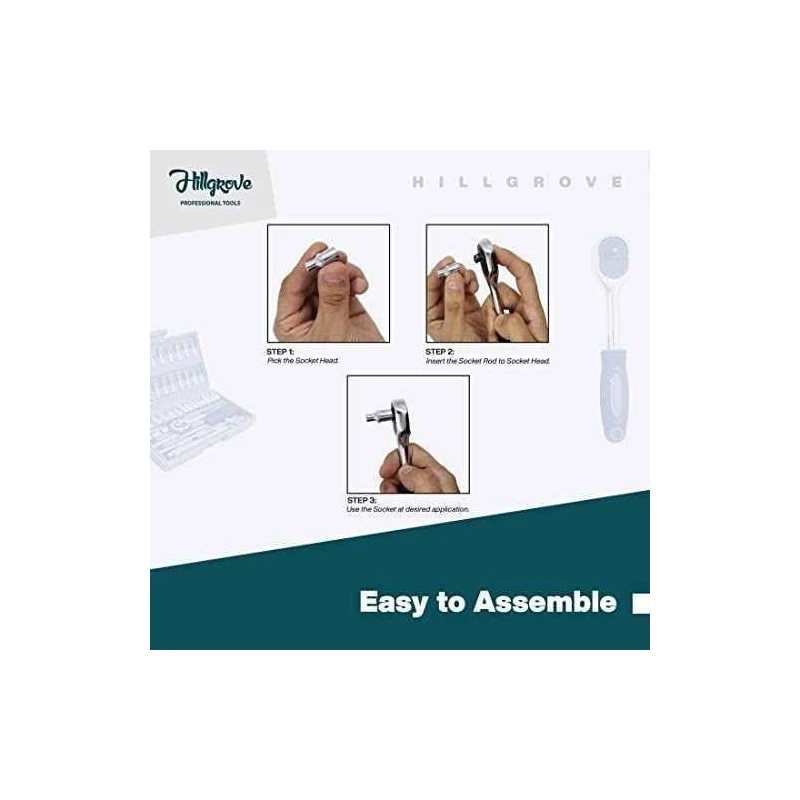 Hillgrove HGCM1010 46-Piece 1/4-Inch Ratchet Socket Spanner Set with 8-Inch Plier image-2