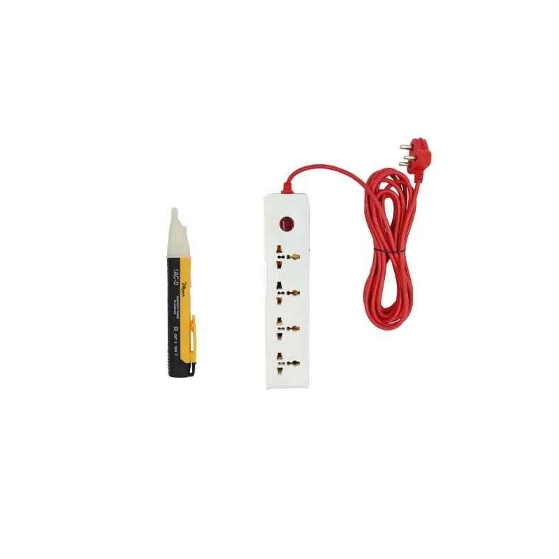 Hillgrove HGCM572 10A 4-Socket 1-Switch White Power Extension Board with Non-Contact Voltage Tester image-2