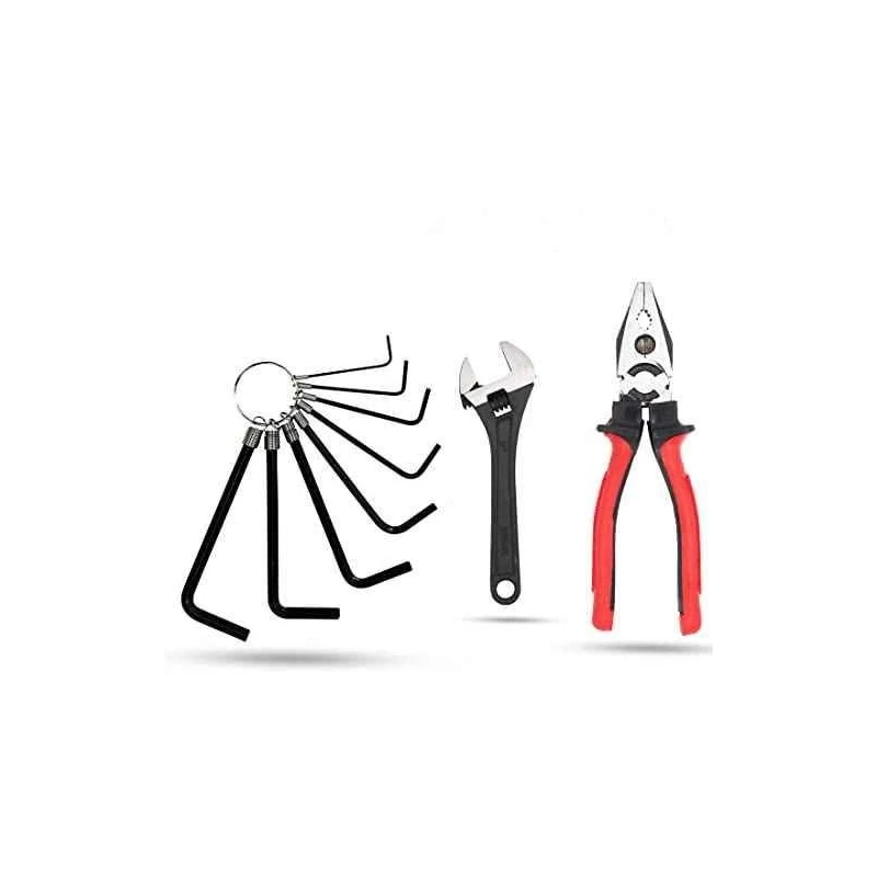 Hillgrove HGCM986 8-Piece Ring Hex Allen Key 8-Inch Combinational Plier & 8-Inch Adjustable Wrench Spanner Set image-1