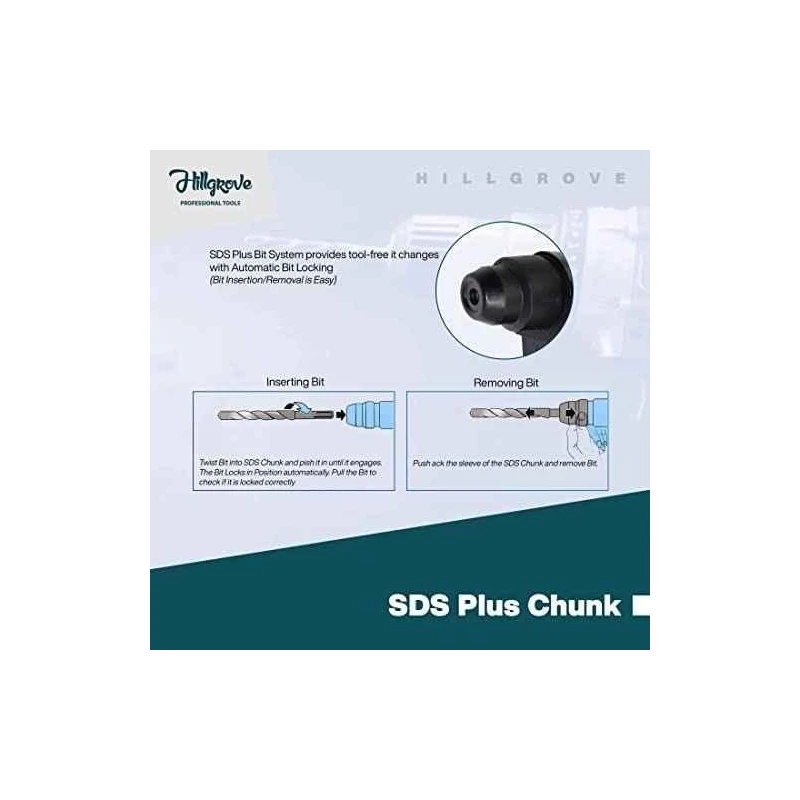 Hillgrove HGCM862 750W Forward & Reverse Rotation Hammer Impact Drill Machine with 3 Bits image-3