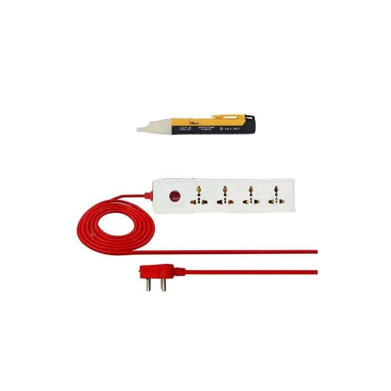 Hillgrove HGCM573 10A 4-Socket 1-Switch White Power Extension Board with Non-Contact Voltage Tester image-3