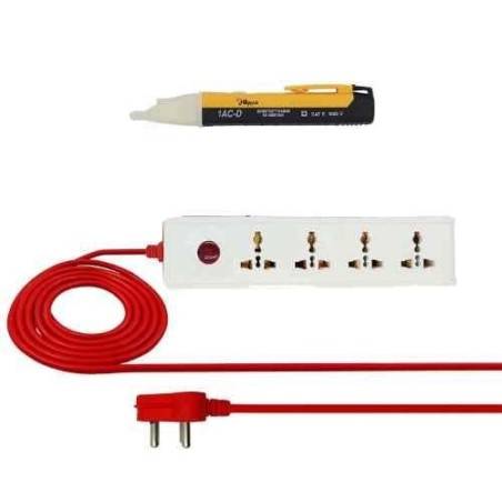 Hillgrove HGCM573 10A 4-Socket 1-Switch White Power Extension Board with Non-Contact Voltage Tester image-3