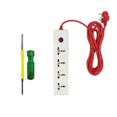 Hillgrove HGCM576 10A 4-Socket 1-Switch White Power Extension Board with Philip 2-in-1 Screwdriver image-1