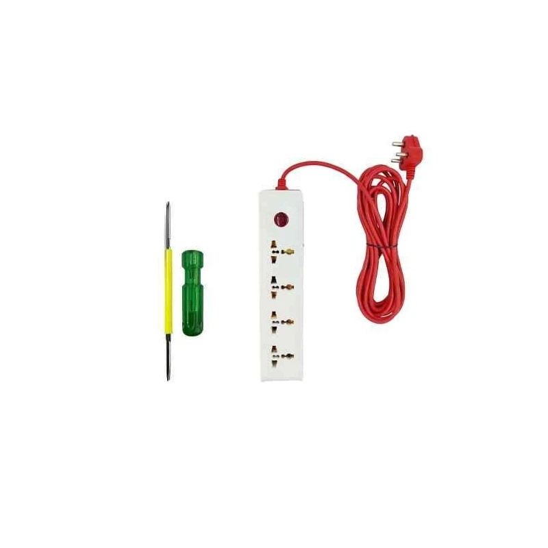 Hillgrove HGCM576 10A 4-Socket 1-Switch White Power Extension Board with Philip 2-in-1 Screwdriver image-1