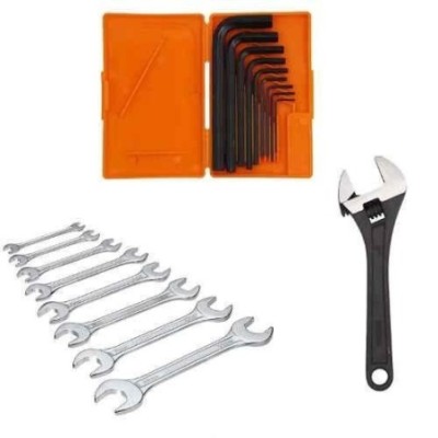 Hillgrove HGCM333M1 9-Piece Full Hex Allen Key Set with 8 Double Open End Wrenches & Adjustable Wrench image-1