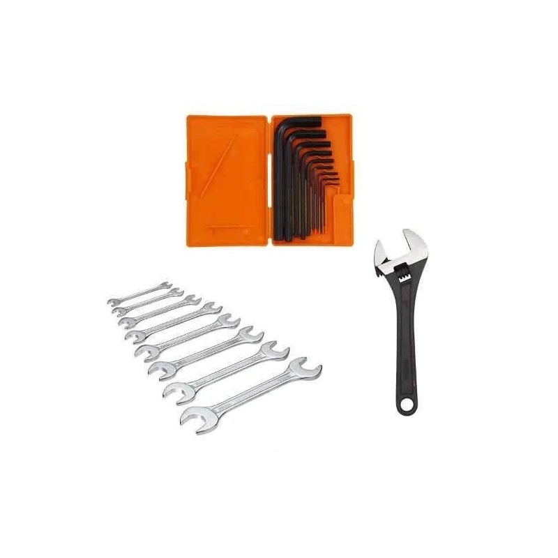 Hillgrove HGCM333M1 9-Piece Full Hex Allen Key Set with 8 Double Open End Wrenches & Adjustable Wrench image-1