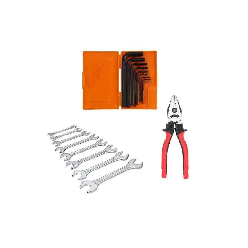 Hillgrove HGCM330M1 9-Piece Full Hex Allen Key Set with 8 Double Open End Wrenches & Plier image-1
