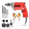 Hillgrove HGCM916 500W Variable Speed Drill Machine with 5 Wood Drill Bits, Gloves & 6-Piece Hole Saw
