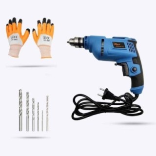 Hillgrove HGCM219M1 500W 10mm Drill Machine with Gloves & 6 Masonry/Metal Drill Bits image-1