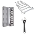 Hillgrove HGCM408M1 10-Piece Hex Socket Spanner Set with 8 Double Open End Wrenches & Adjustable Wrench image-1