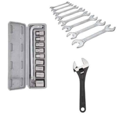 Hillgrove HGCM408M1 10-Piece Hex Socket Spanner Set with 8 Double Open End Wrenches & Adjustable Wrench image-1