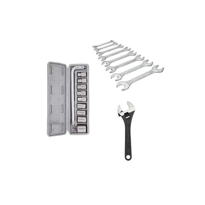 Hillgrove HGCM408M1 10-Piece Hex Socket Spanner Set with 8 Double Open End Wrenches & Adjustable Wrench image-1