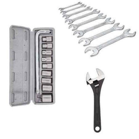 Hillgrove HGCM408M1 10-Piece Hex Socket Spanner Set with 8 Double Open End Wrenches & Adjustable Wrench image-1