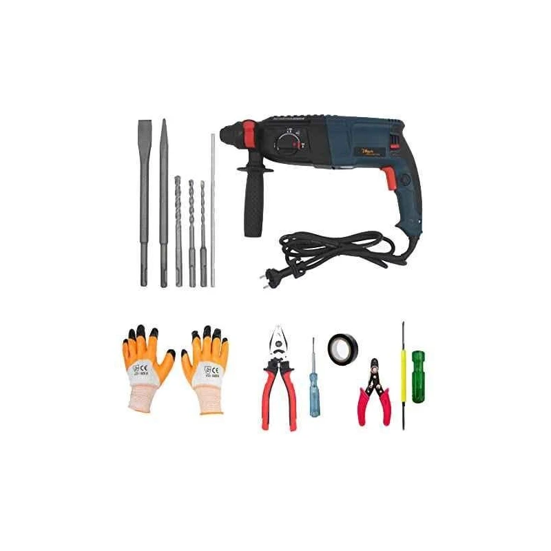 Hillgrove HGCM27M1 1200W 26mm Hammer Drill Machine with Hand Tool Kits & 5 SDS Plus Drill Bits image-1