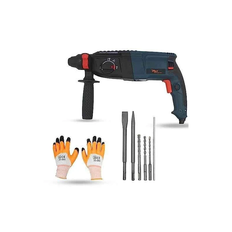 Hillgrove HGCM1211 1200W Hammer Impact Drill Machine with Gloves & 5 SDS Plus Bits image-1