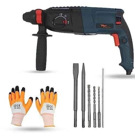 Hillgrove HGCM1211 1200W Hammer Impact Drill Machine with Gloves & 5 SDS Plus Bits image-1