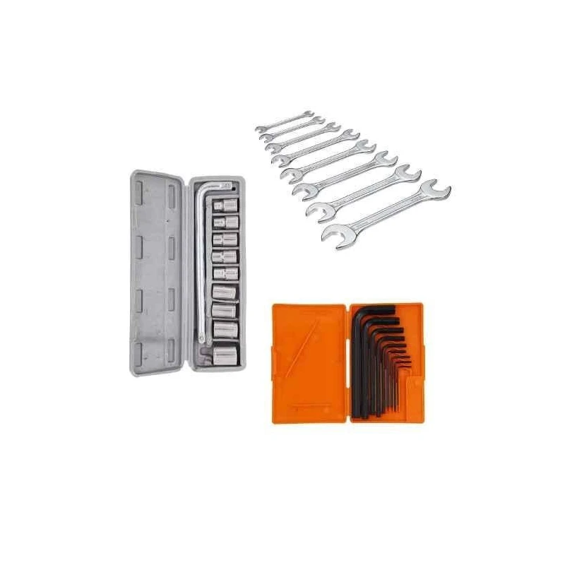 Hillgrove HGCM405M1 10-Piece Hex Socket Spanner Set with 8 Double Open End Wrenches & Hex Allen Key Set image-1